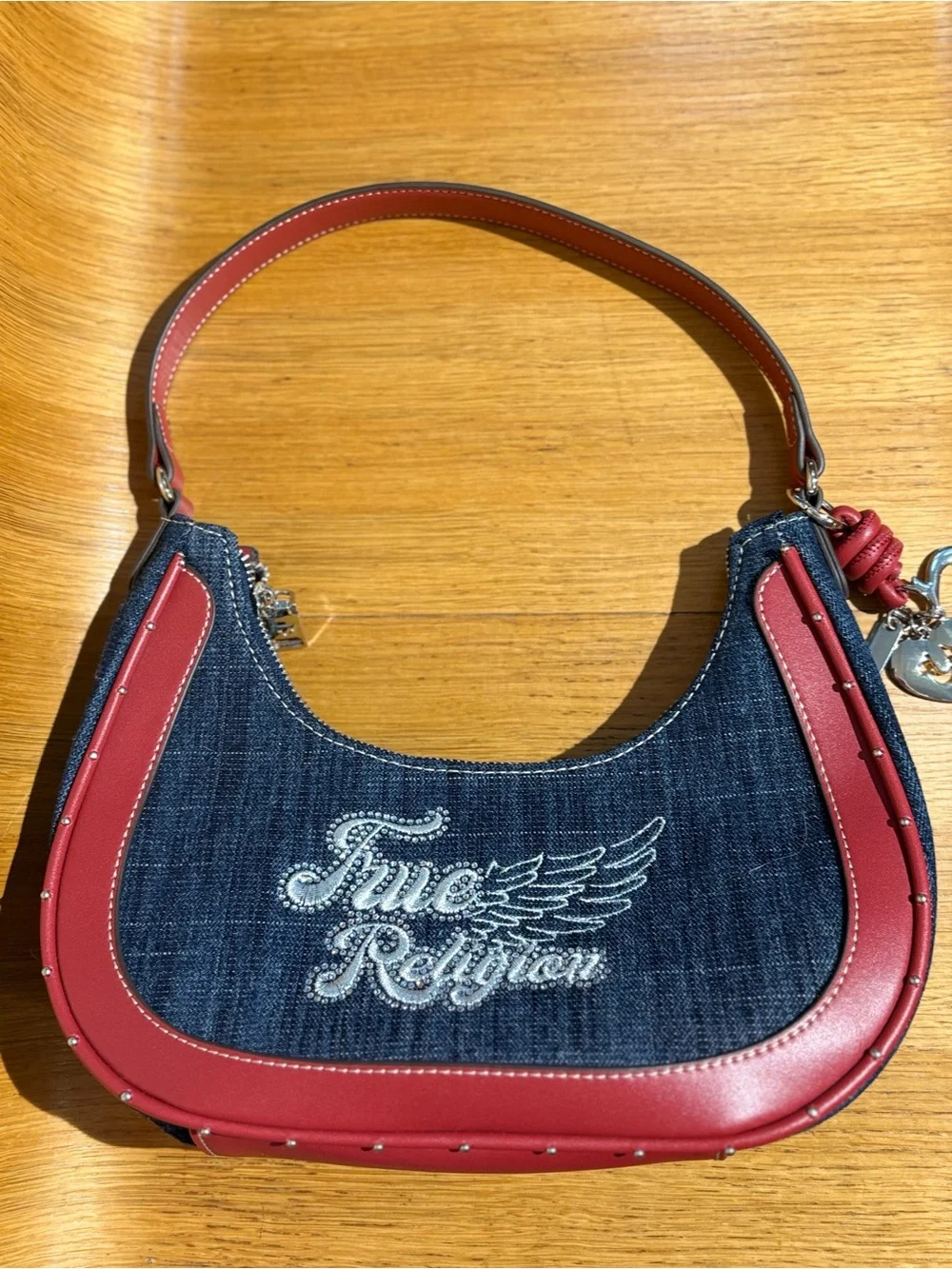 True Religion Crystal Wing denim hobo bag